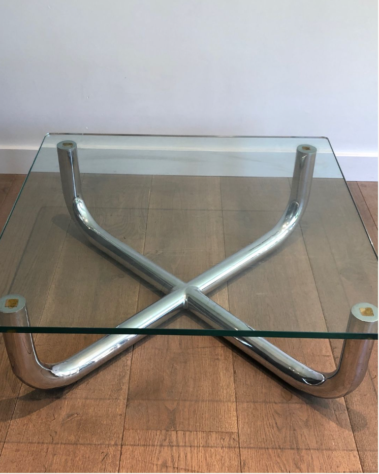 Chrome coffee table with a glass top