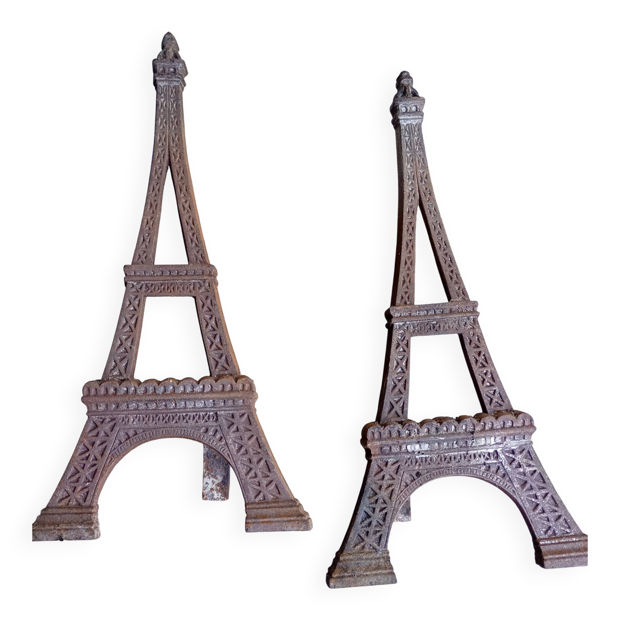 Pair of fire dogs Eiffel Tower 1900
