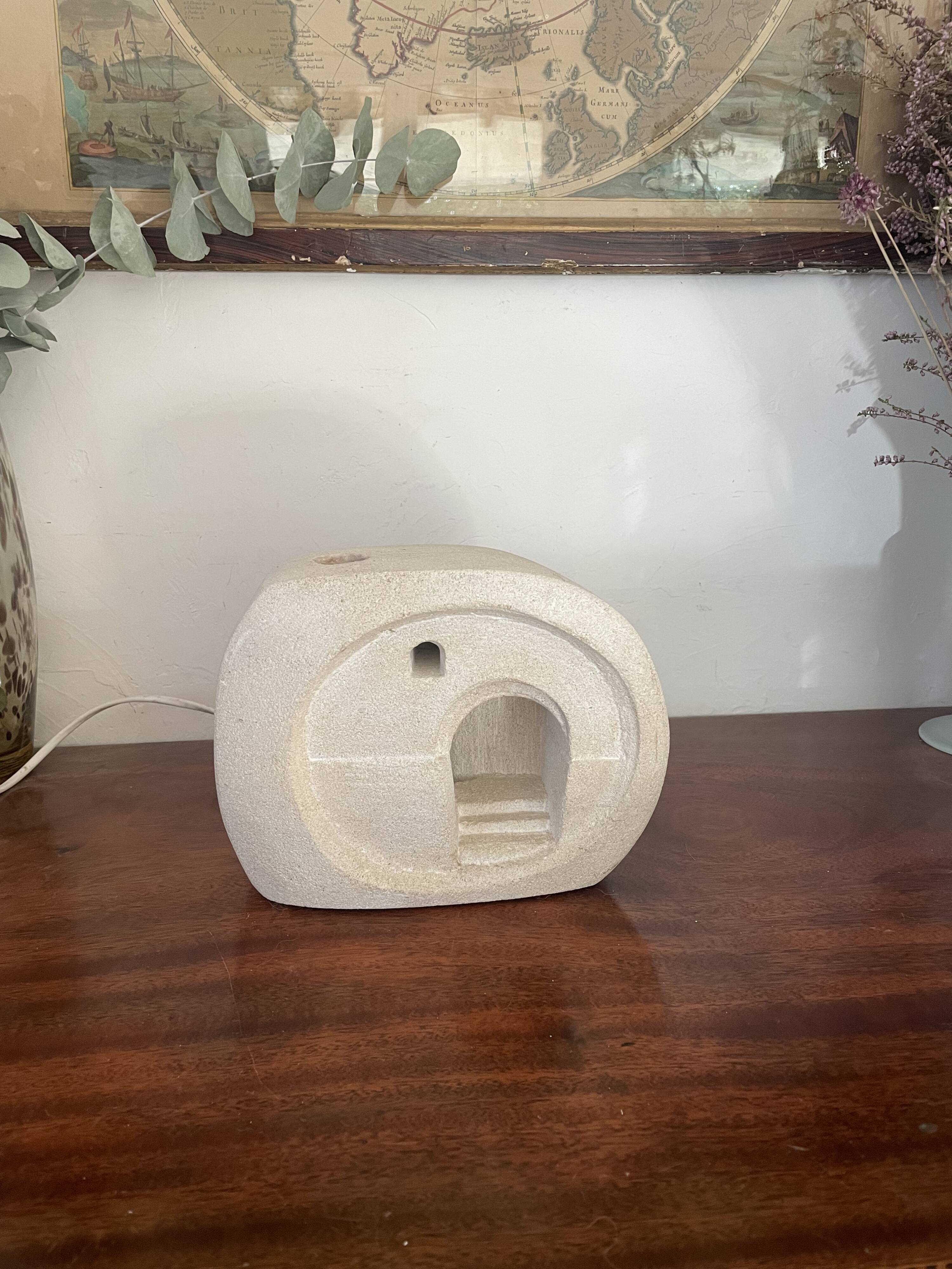 Vintage carved stone lamp signed Arsène Galisson