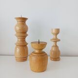 Set of 3 Scandinavian turned wooden candle holders