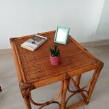 Set of 3 vintage nesting tables in bamboo and woven rattan