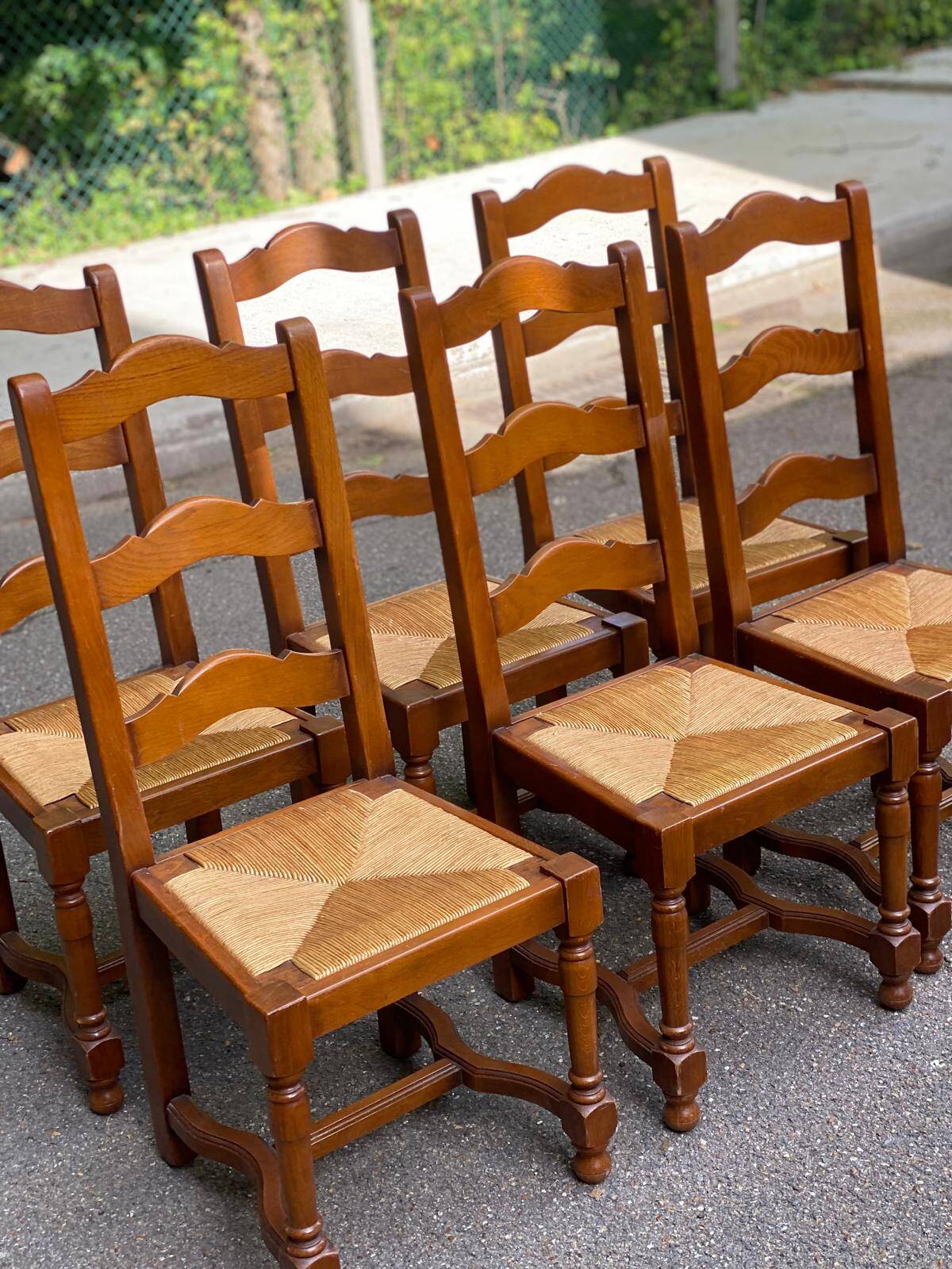 6 chaises à manger paillées dossier haut type ferme