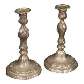 Pair of Italian silvered metal candelabras from 20th century