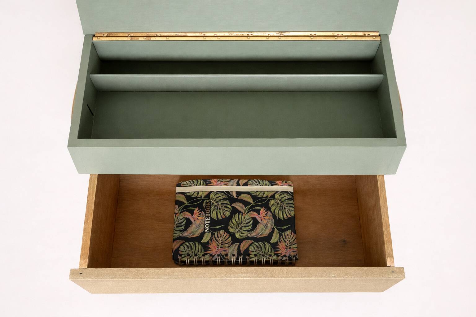 Vintage 1970s work table with a foldable top and drawer.