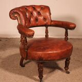small shepherdess or armchair in mahogany and cognac leather - 19th century