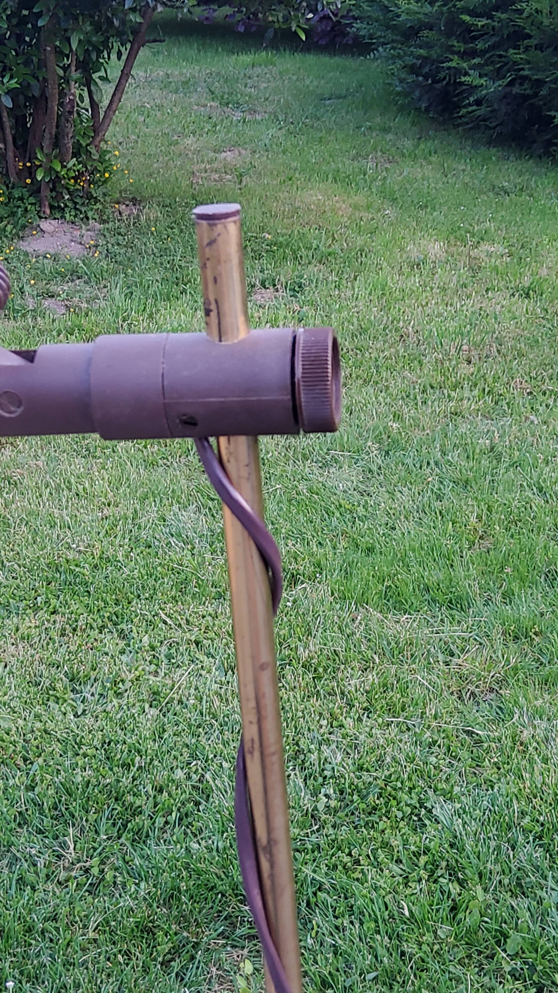 Floor lamp of the 70s in gilded brass lacquered beige metal and brown plastic 2 spots