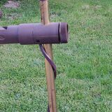 Floor lamp of the 70s in gilded brass lacquered beige metal and brown plastic 2 spots
