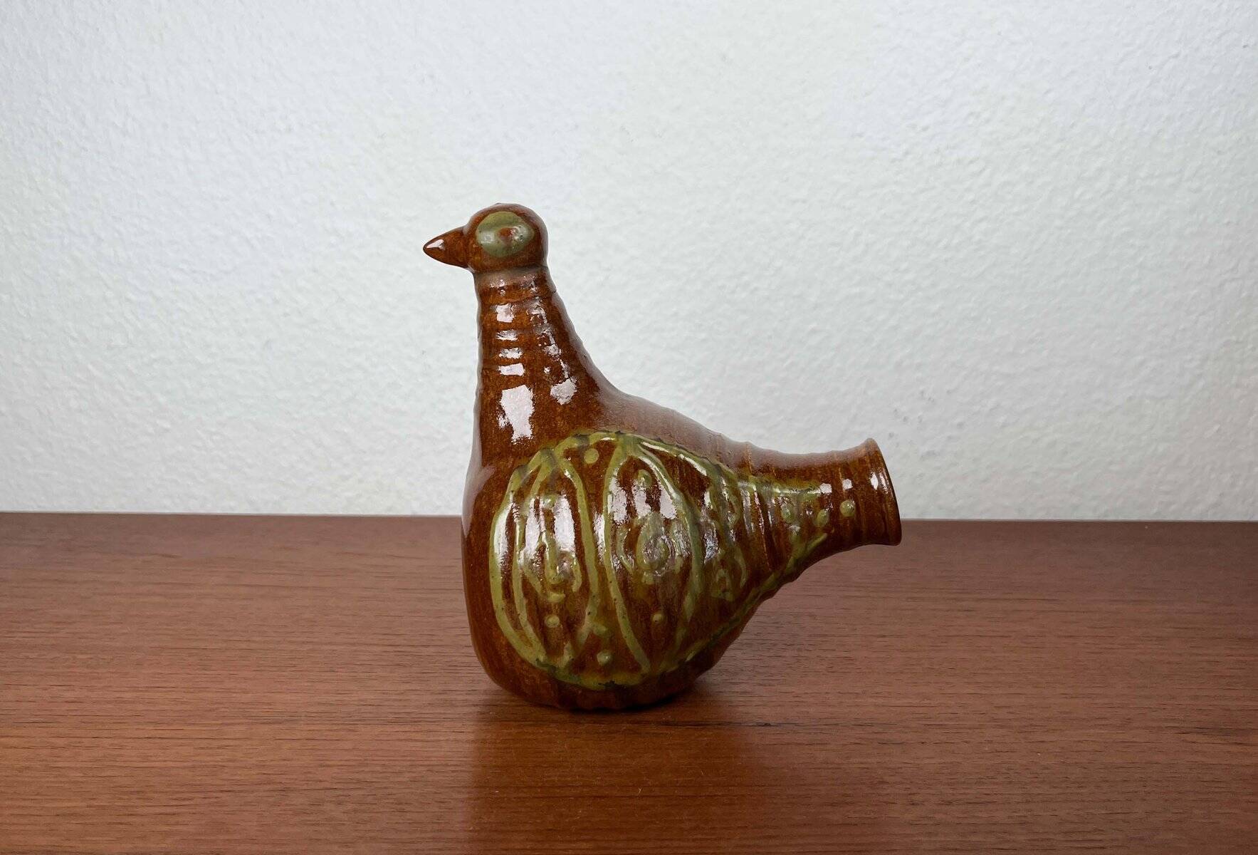 Bird-shaped pottery bottle from a modern Danish workshop, mid-century, 1960s.