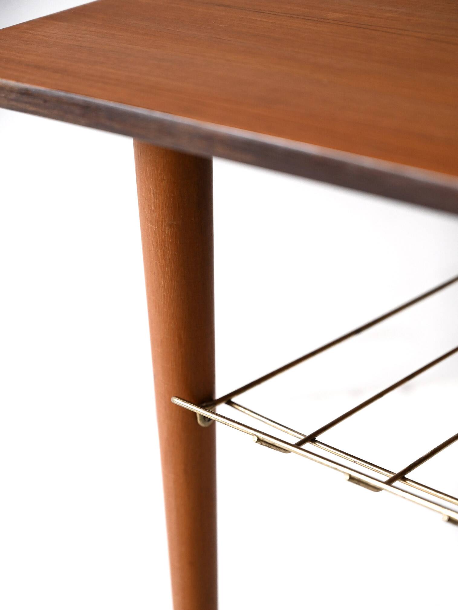 Vintage Scandinavian coffee table in teak with brass shelf