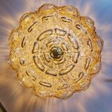 Brass and amber textured glass ceiling light, design by Helena Tynell, Limburg.