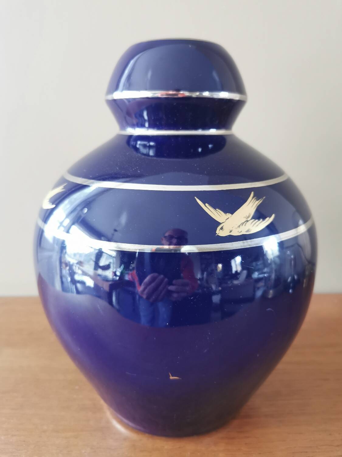 Midnight blue ceramic art deco vase