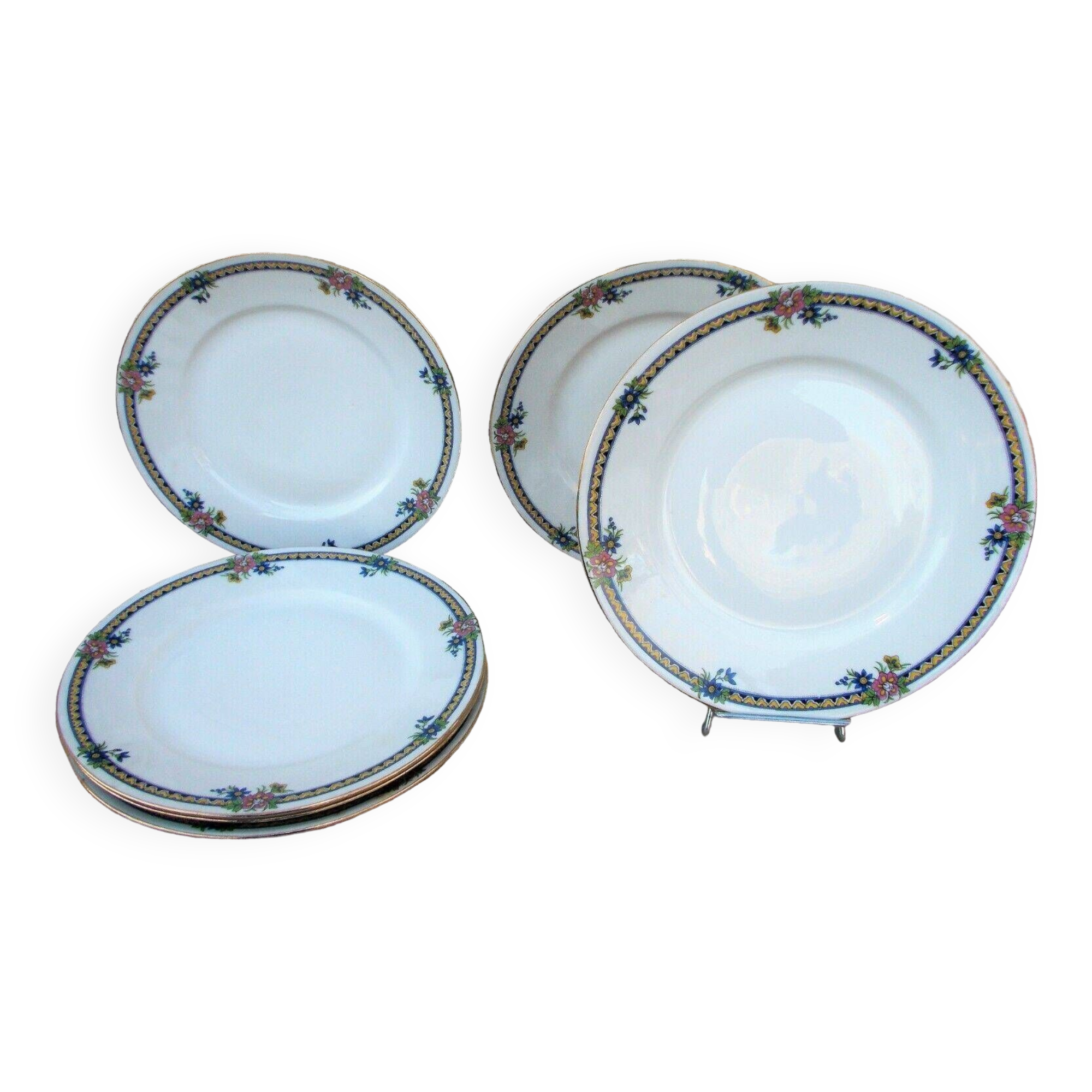 6 flat plates old porcelain Art Deco Pierre Guez Marseille