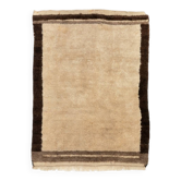 Tapis Tulu turc vintage fait à la main en beige avec une bordure marron, 100 % laine naturelle