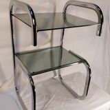 Vintage side table in chrome and smoked glass