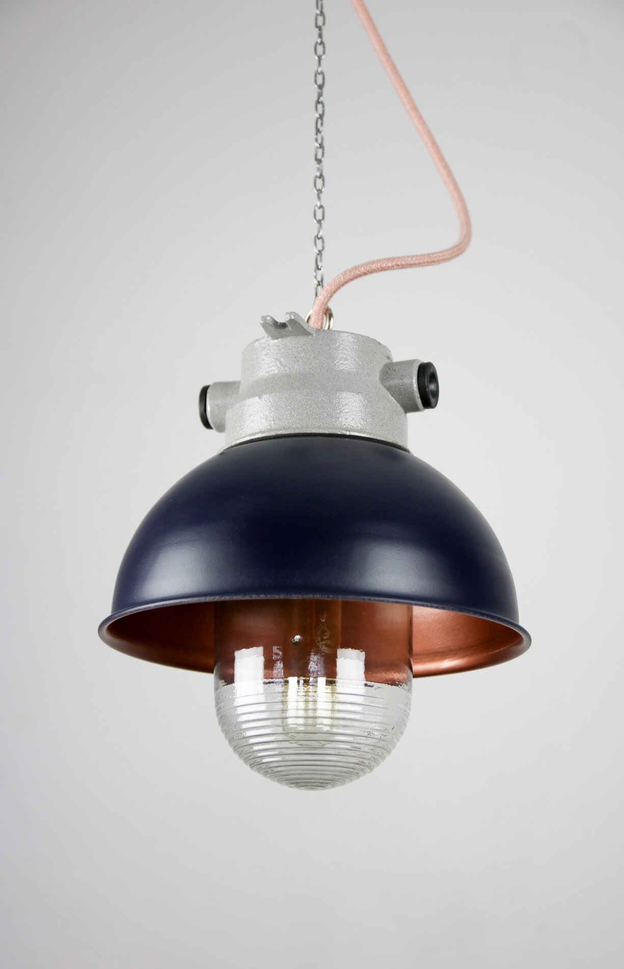 Dark purple industrial hanging light from TEP