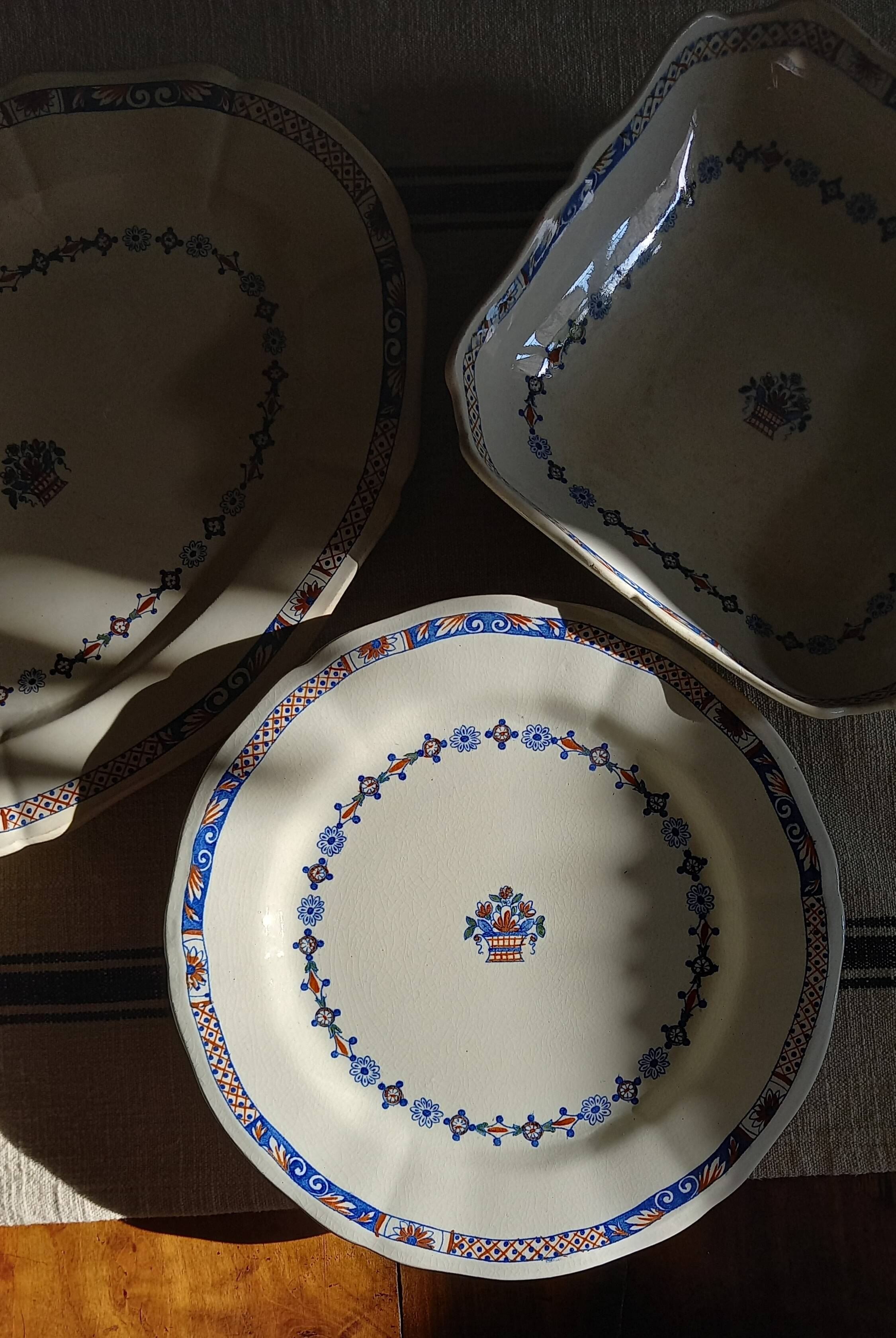 Old mounted plate, compotier in iron earthenware E. Bourgeois large deposit “Rouen XVIII”