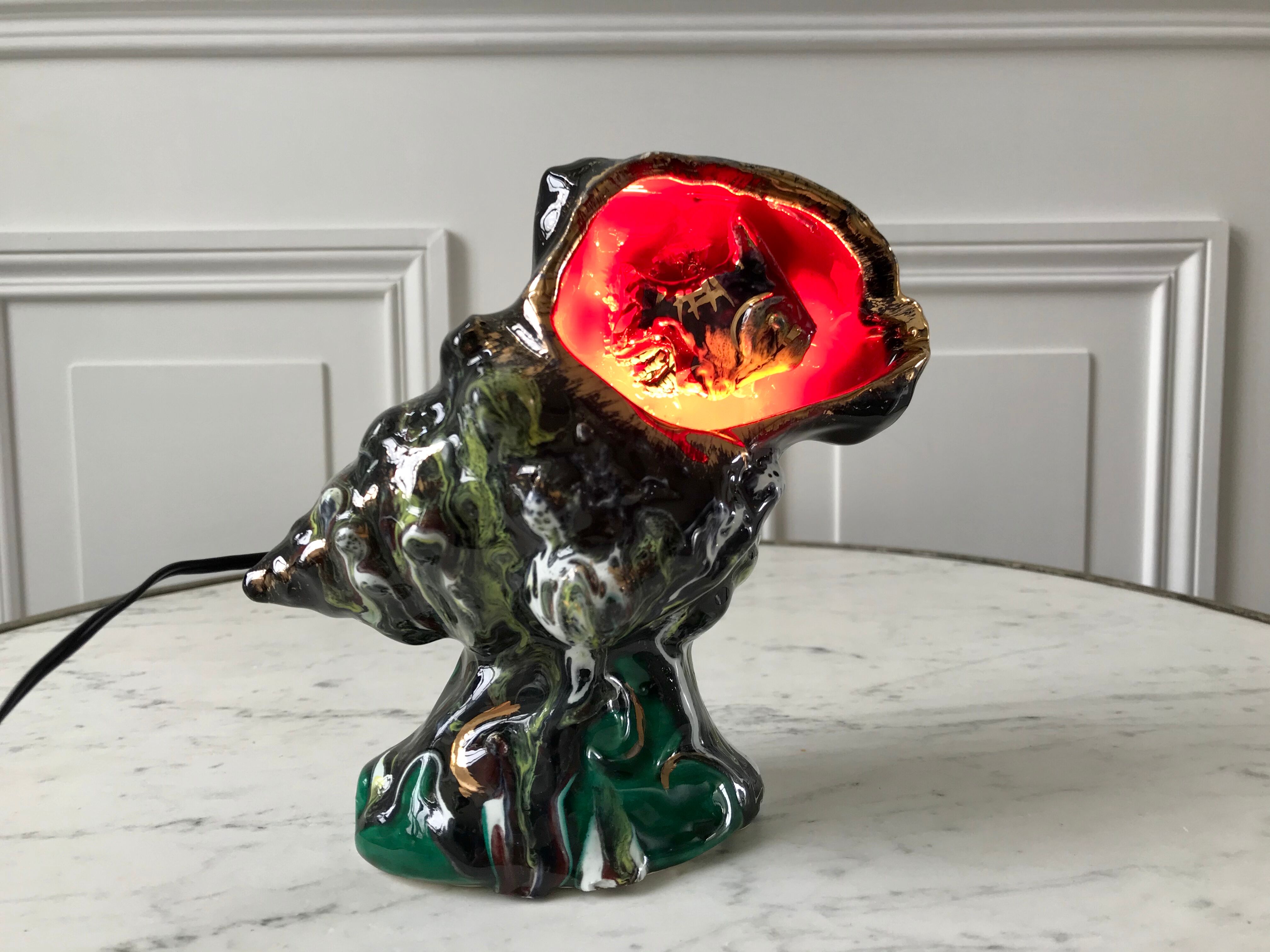 Vallauris lamp signed shellfish and fish 70s