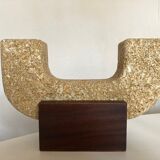 Brutalist candle holder xxl in stone and wood 1970