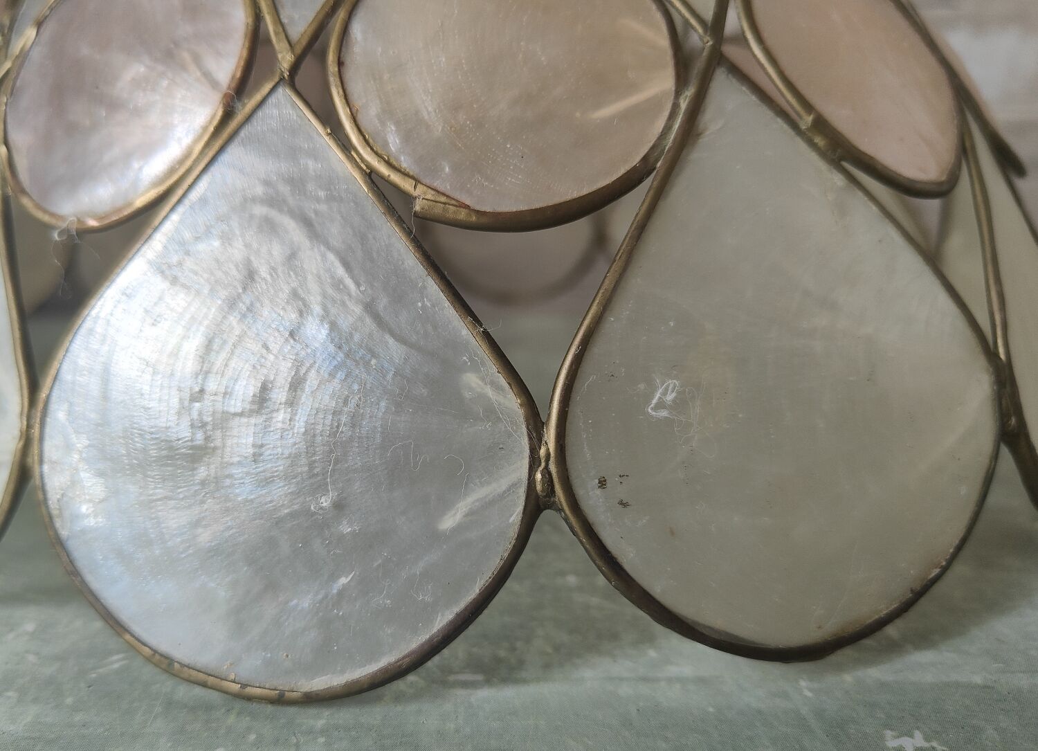 Vintage mother-of-pearl and brass pendant lamp