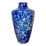 Blown glass vase with cobalt blue and white speckled effect, double walls