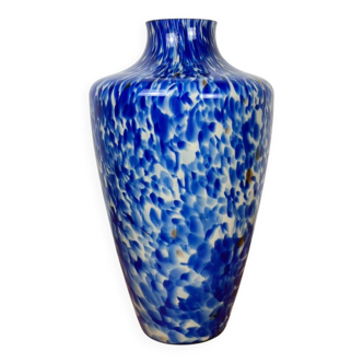 Blown glass vase with cobalt blue and white speckled effect, double walls