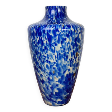Blown glass vase with cobalt blue and white speckled effect, double walls