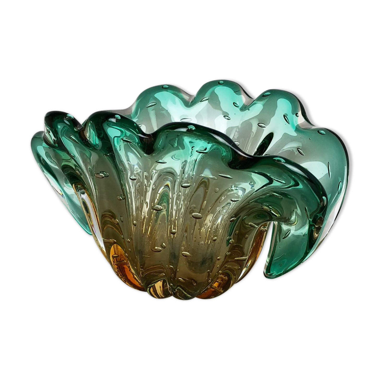 Seguso Bullicante bubble Murano glass shell bowl, 1970s