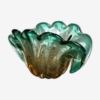 Seguso Bullicante bubble Murano glass shell bowl, 1970s