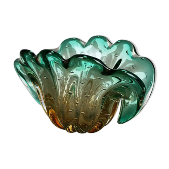 Seguso Bullicante bubble Murano glass shell bowl, 1970s