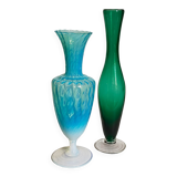 Duo of vintage blown glass soliflores vases