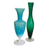 Duo de vases soliflores en verre soufflé vintages