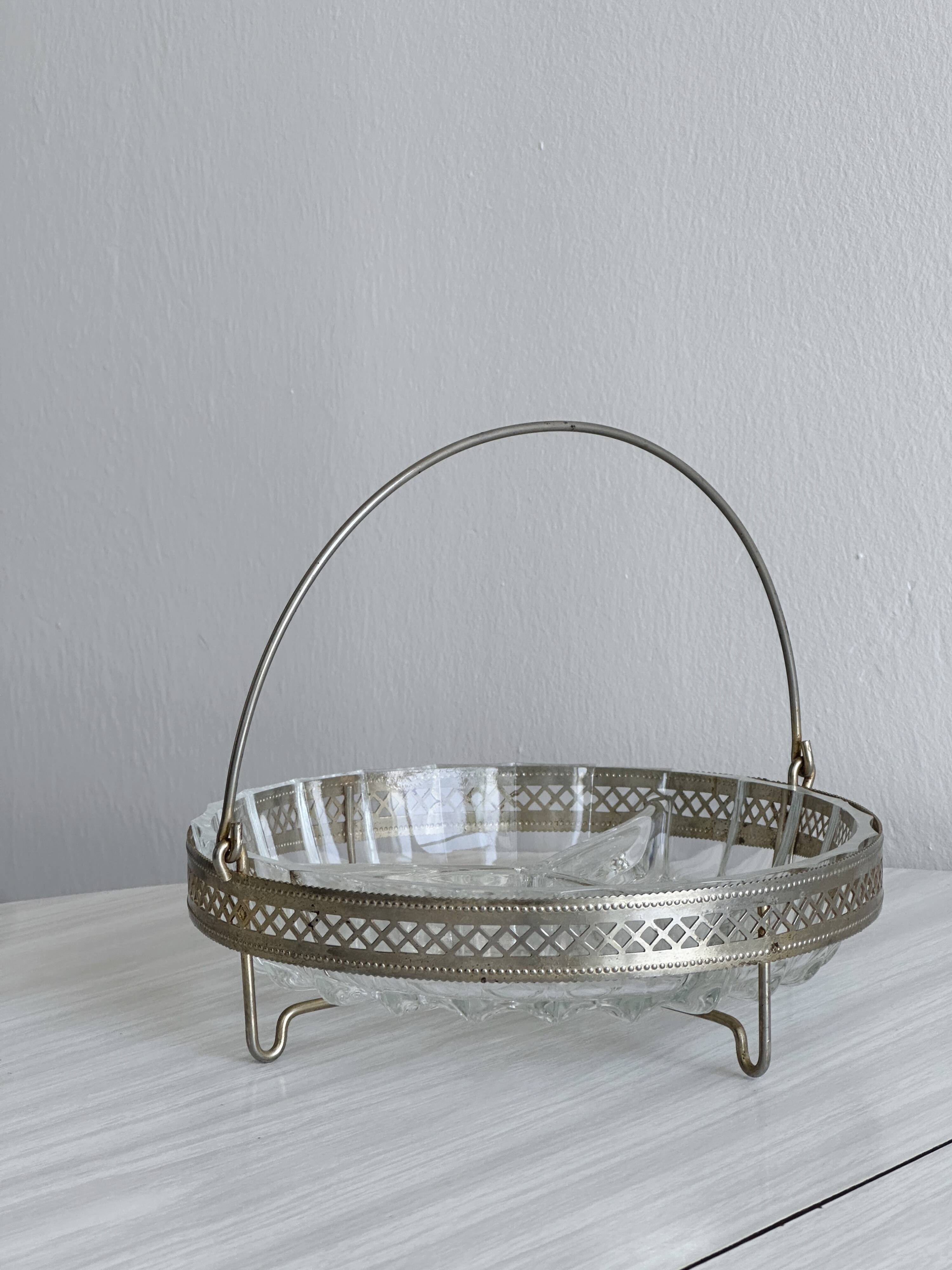 Glass and silver metal dish
