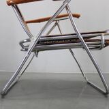 1970s Italian folding lounge chair with leatherette upholstery