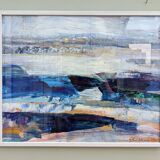 1995 Modern "Winter Blue" Swedish Abstract Modernist Landscape Oil Painting, Framed