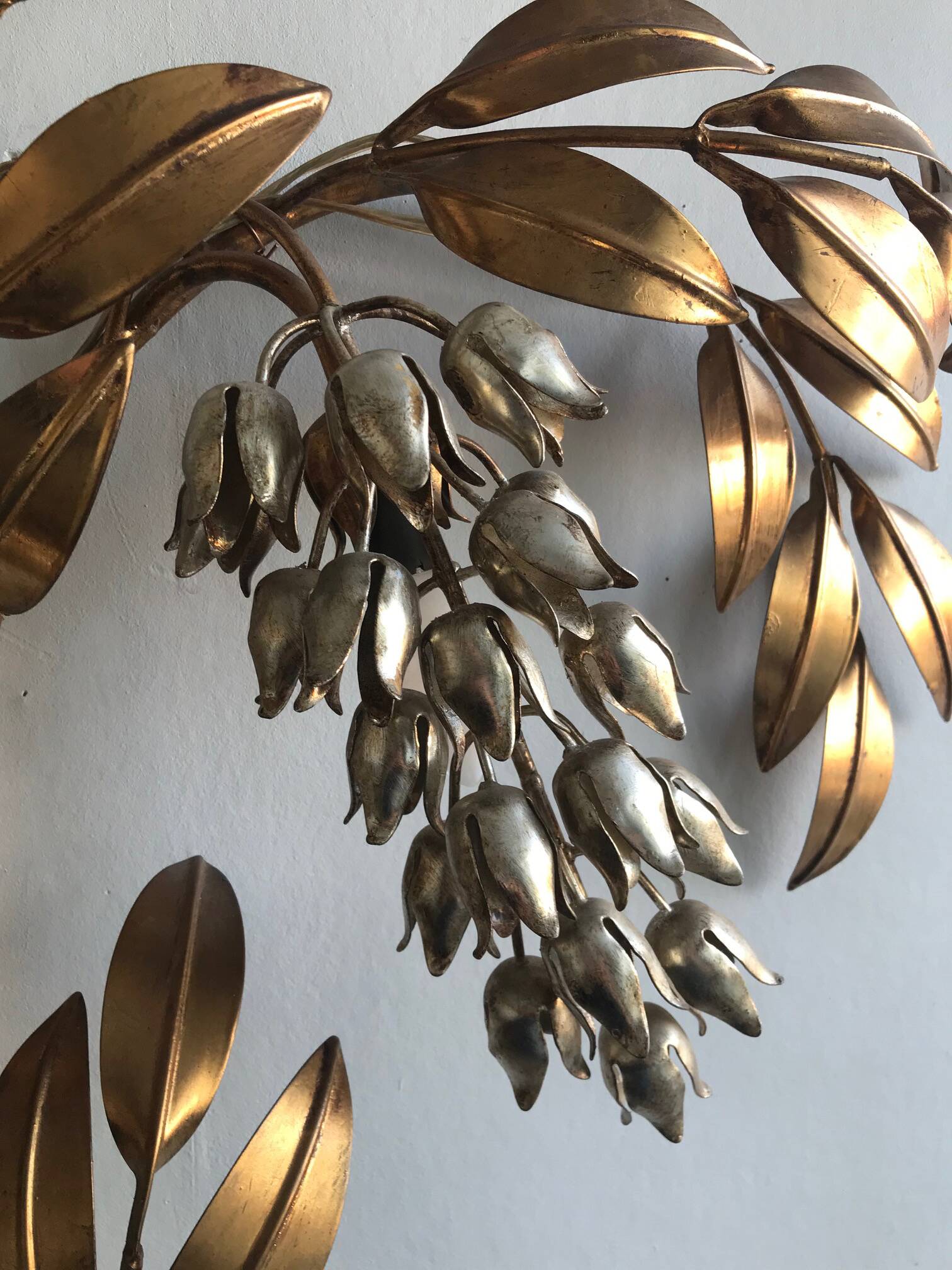 Hans Kögl flower wall light - gold and silver metal - 1970