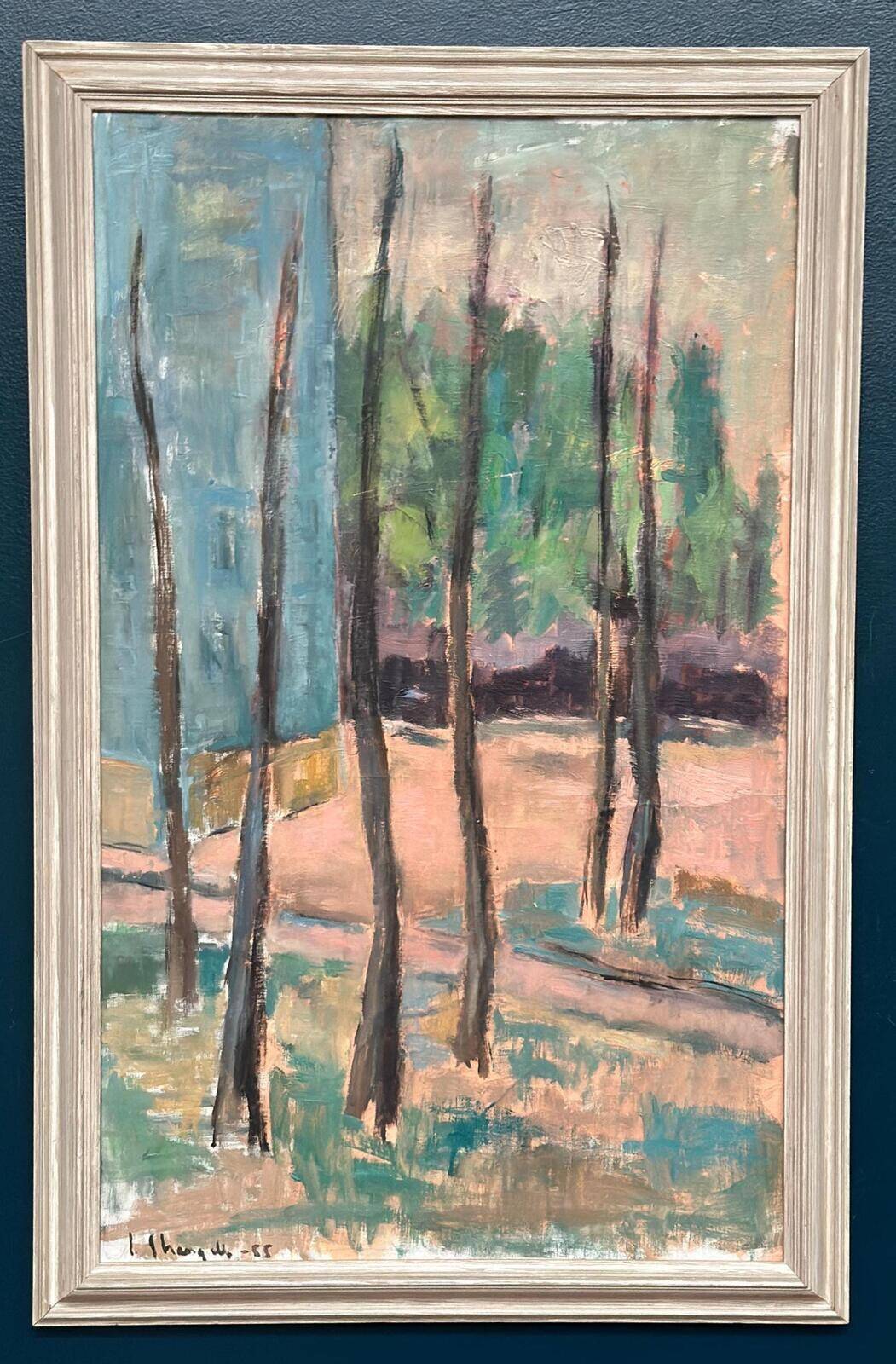 Huile sur toile suédoise du milieu du siècle – « Arbres » par Ingeborg Strangell – Vintage et encadrée