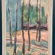 Huile sur toile suédoise du milieu du siècle – « Arbres » par Ingeborg Strangell – Vintage et encadrée
