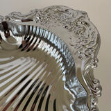 Large silver-plated serving dish in the shape of a vintage shell.
