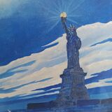 Tableau peinture à l'huile statue de la liberté 1943