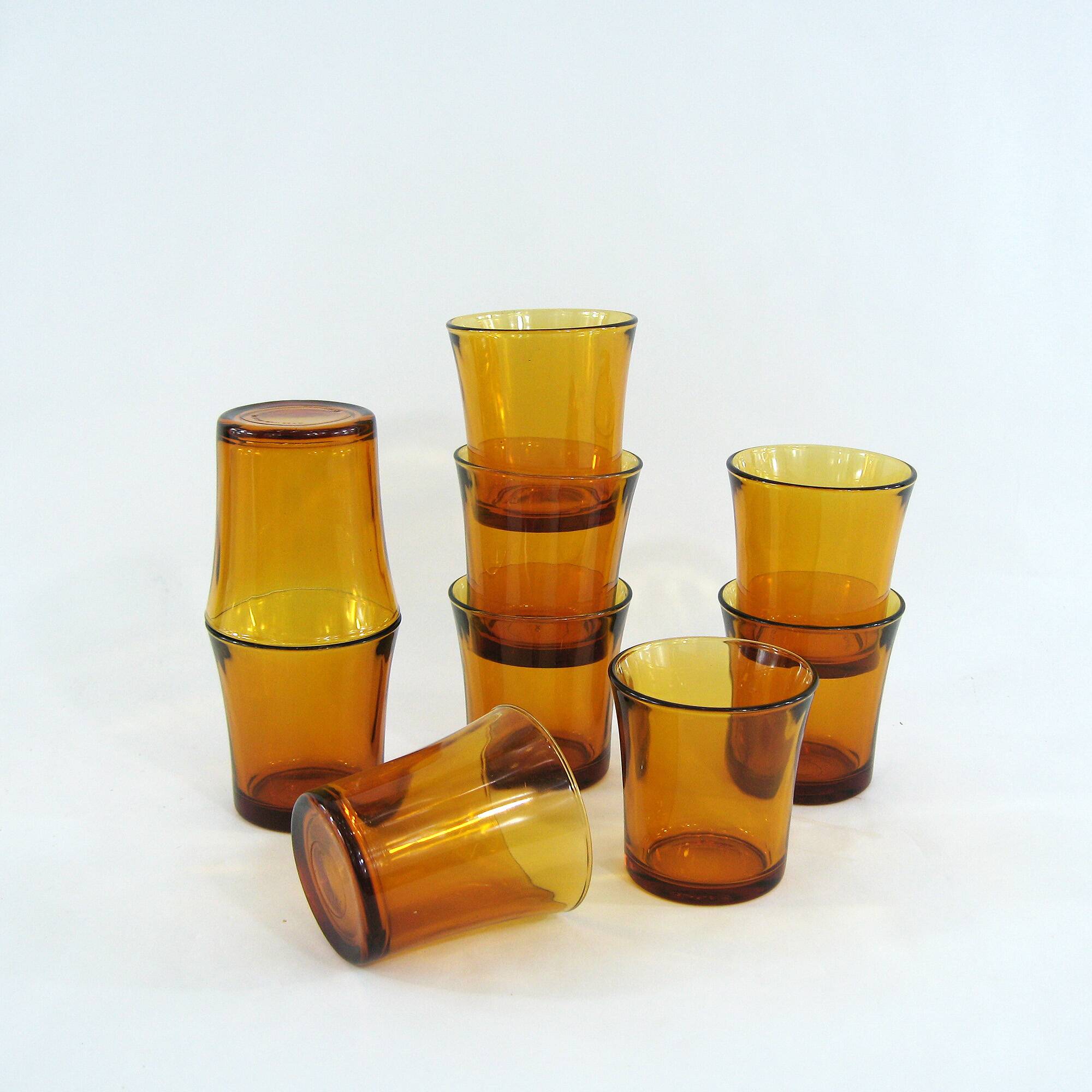 9 Amber Yellow Tempered Glass Cups - Duralex France - Vintage 70s