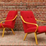 Pair of red armchairs model 6953 by Jaroslav Smidek published by TON