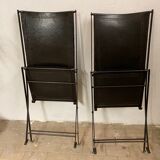 1950s vintage iron folding chairs and leather