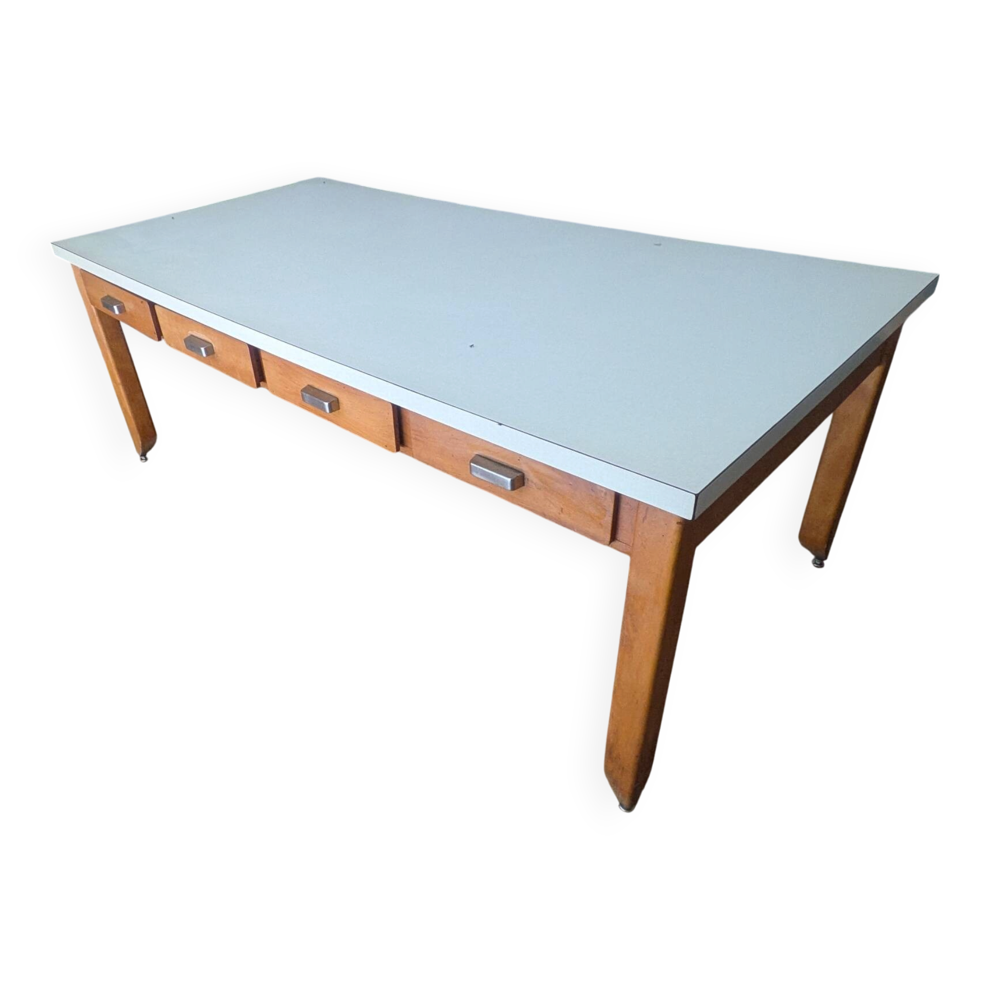 Large vintage convent table – 8 drawers – 200 cm