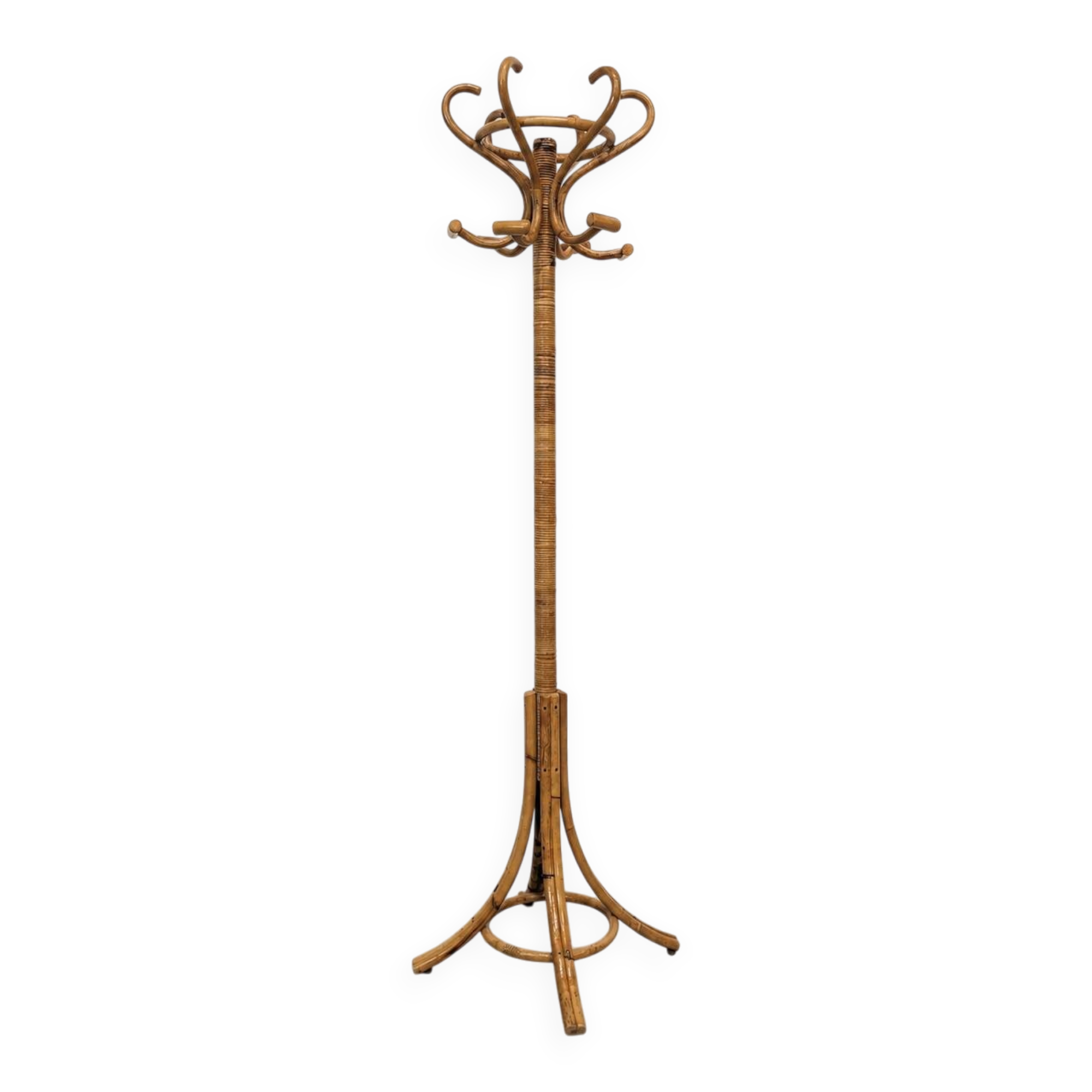 Vintage parrot coat rack in rattan and bamboo