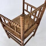 Chaise ancienne hollandaise en chêne et jonc, années 1930