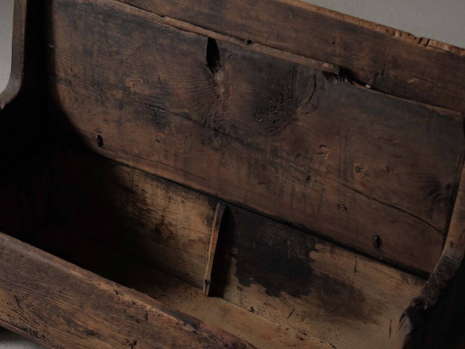 Alpine larch wood storage bench, Folk Art, Piedmont, 19th century