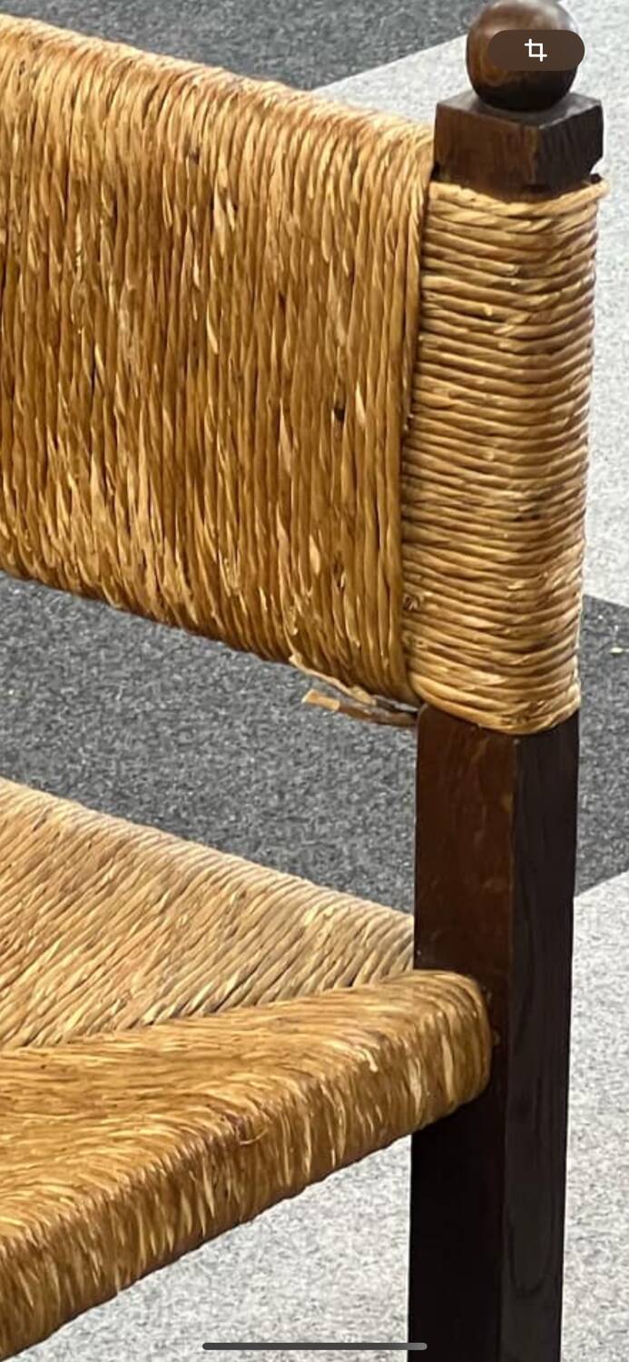 4 brutalist chairs in straw and wood