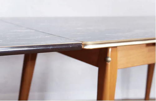 Table pieds compas années 70 avec système "monte et baisse"