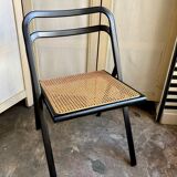 Chaise pliante par giorgio cattelan pour cidue en cannage clair, bois et métal noir, italie 1970