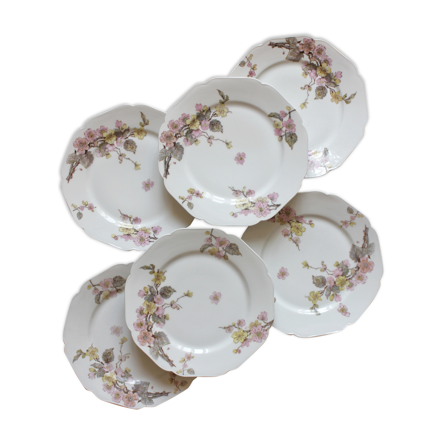 Six antique H&C porcelain dessert plates, Maison Ragot Lille, early 20th century